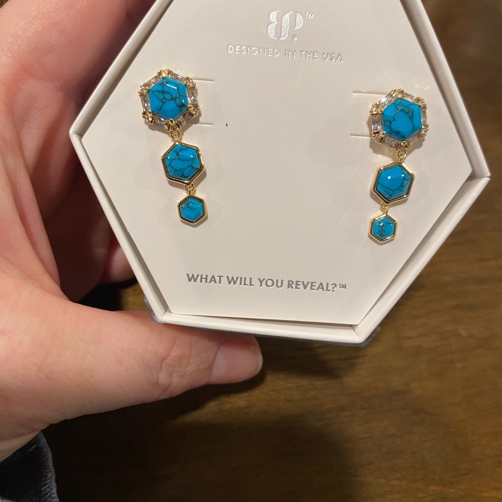 Turquoise Hexagon Drop Earrings - BP